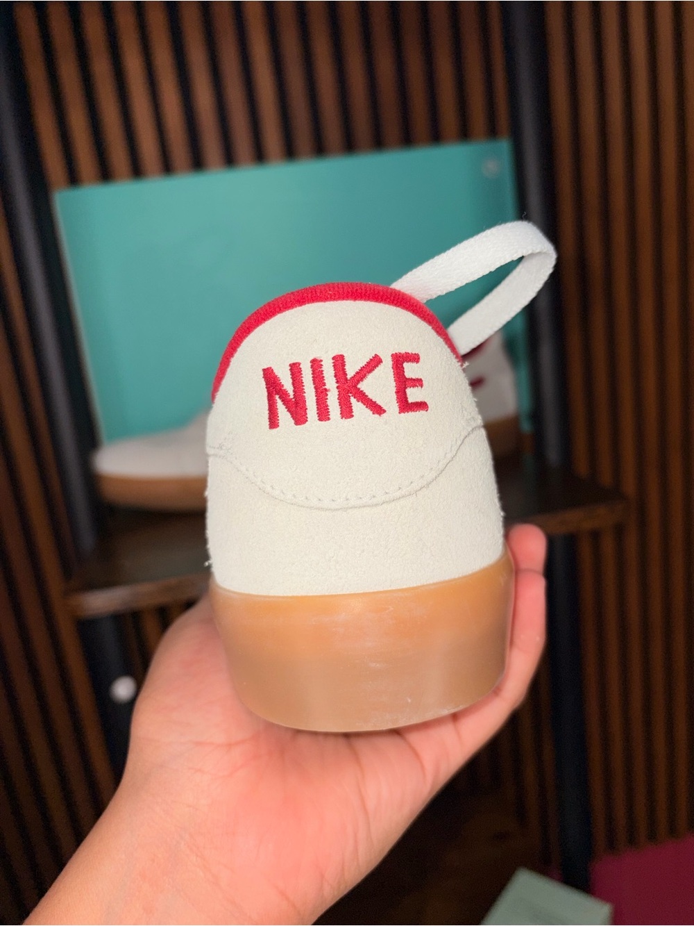 Nike White Sneakers with Red Swoosh and Gum Sole - Picture 4 of 6